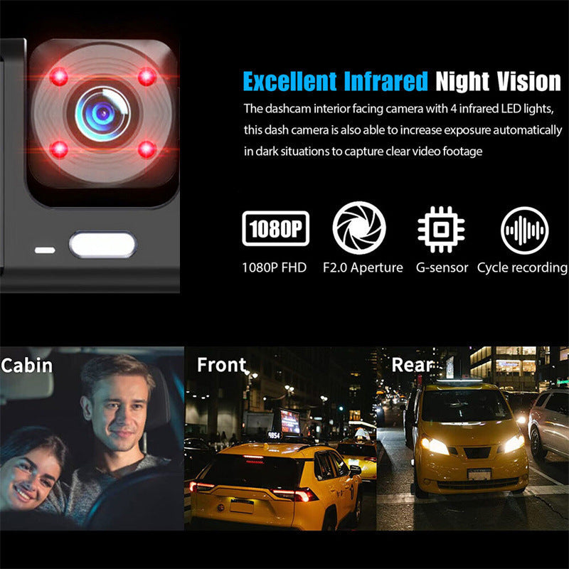 Dash Cam Car HD 1080P Front-Rear-Inside Dual Lens Video Recorder Camera G-Sensor