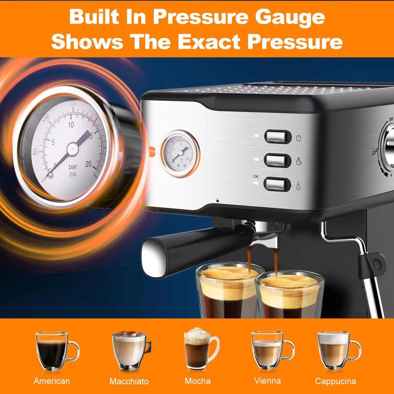 Geek Chef Espresso Machine, Espresso And Cappuccino Latte Maker 20 Bar Coffee Machine Compatible With ESE POD Capsules Filter&Milk Frother Steam Wand, 950W, 1.5L Water Tank, Ban On Amazon