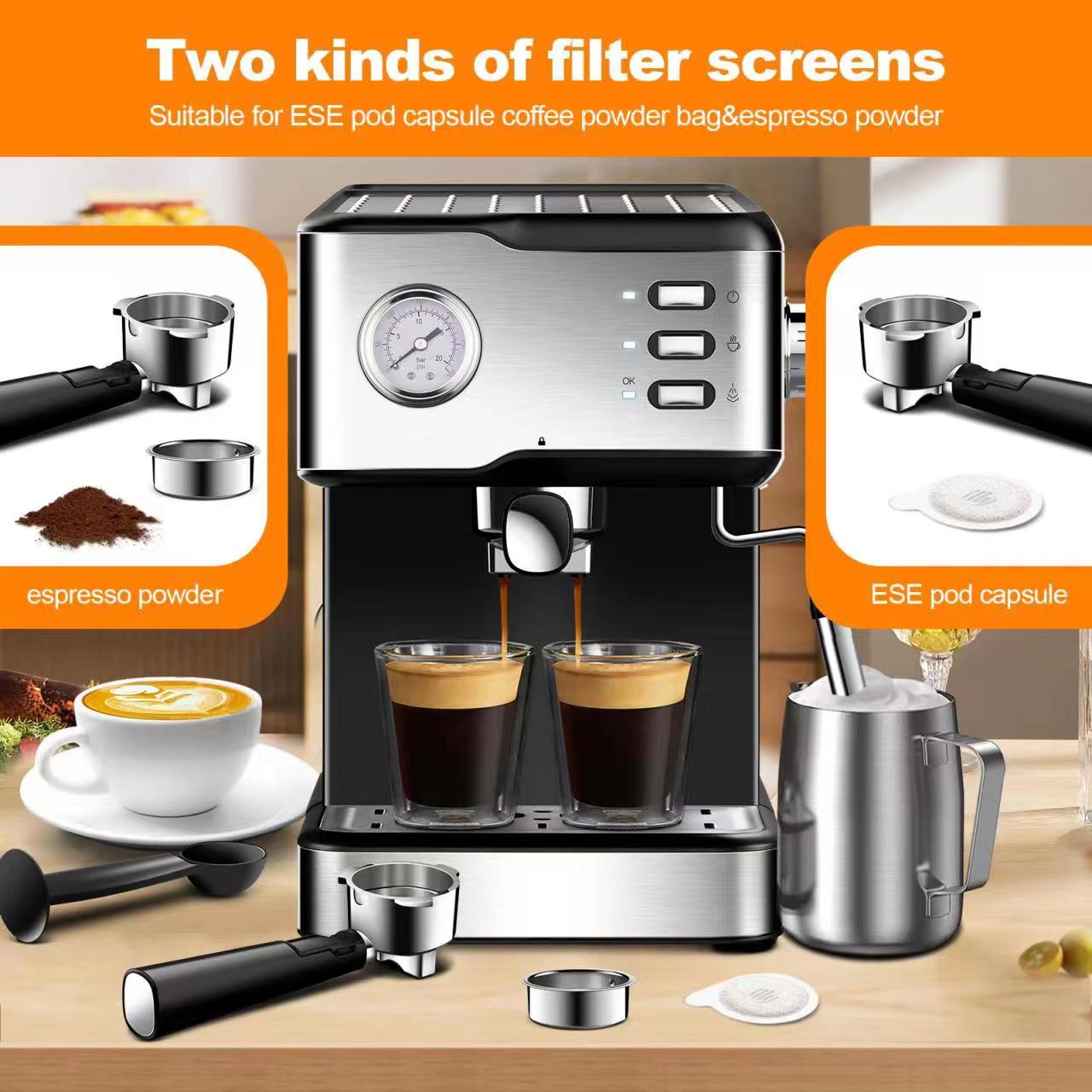 Geek Chef Espresso Machine, Espresso And Cappuccino Latte Maker 20 Bar Coffee Machine Compatible With ESE POD Capsules Filter&Milk Frother Steam Wand, 950W, 1.5L Water Tank, Ban On Amazon
