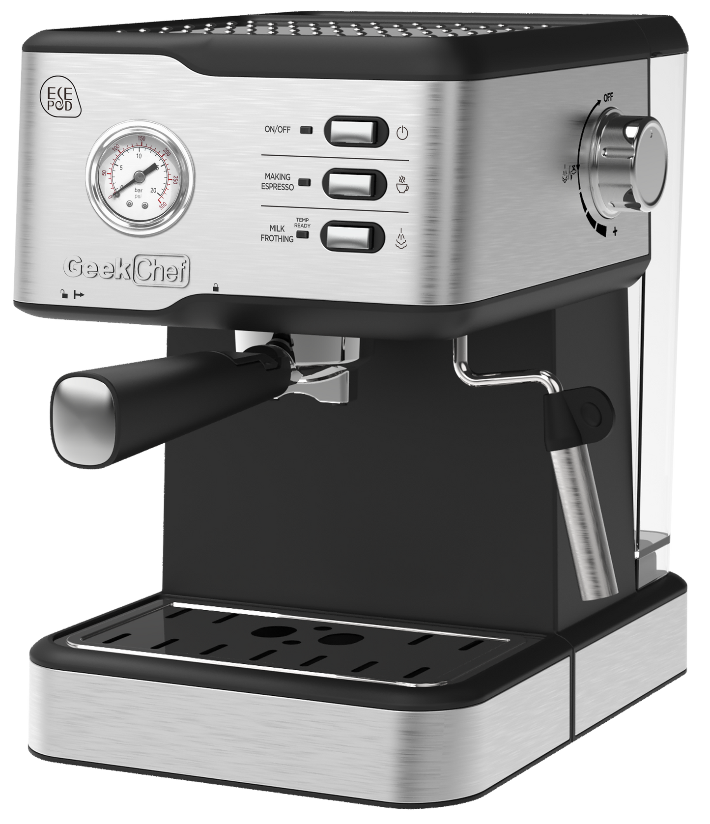 Geek Chef Espresso Machine, Espresso And Cappuccino Latte Maker 20 Bar Coffee Machine Compatible With ESE POD Capsules Filter&Milk Frother Steam Wand, 950W, 1.5L Water Tank, Ban On Amazon