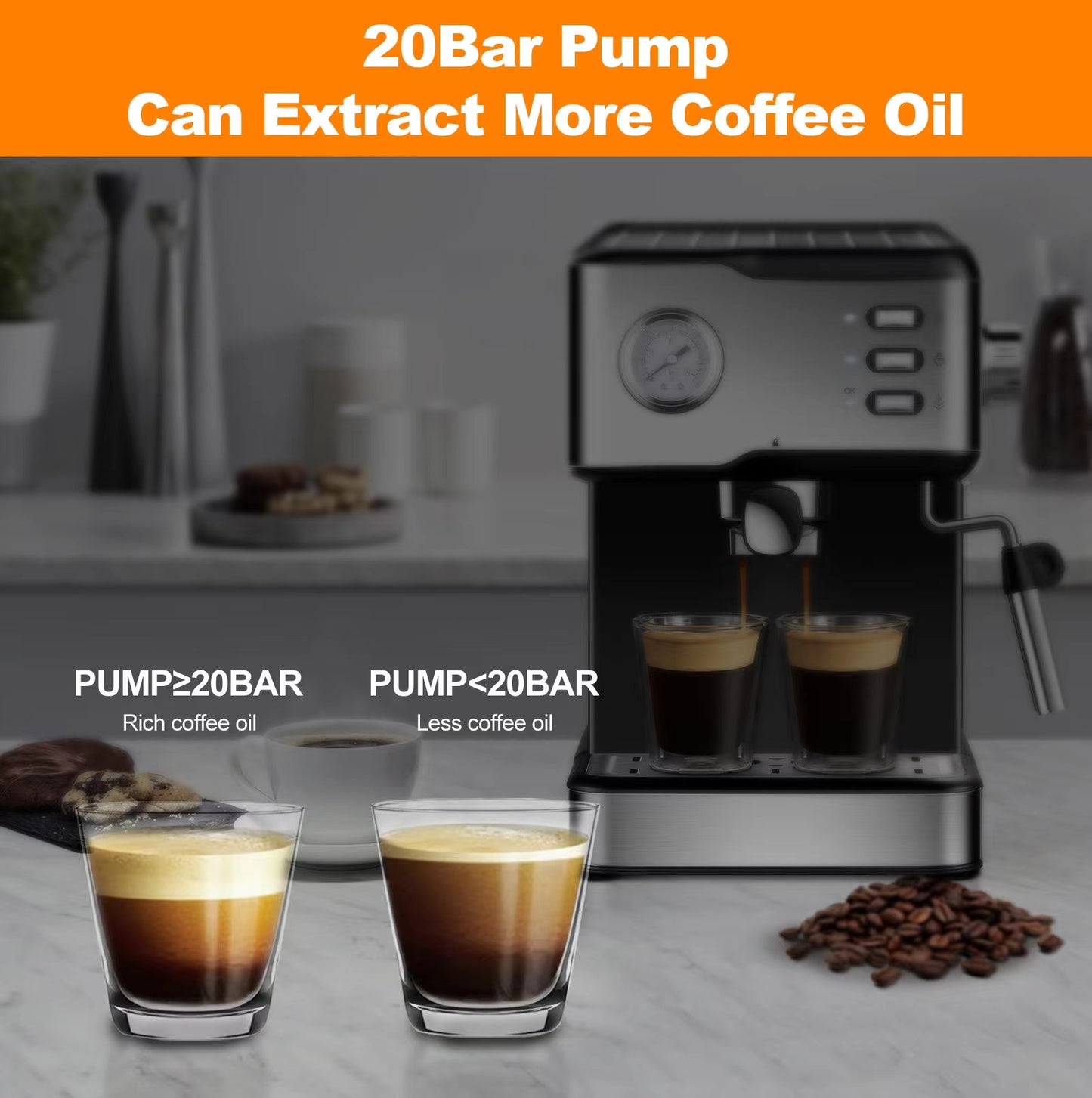 Geek Chef Espresso Machine, Espresso And Cappuccino Latte Maker 20 Bar Coffee Machine Compatible With ESE POD Capsules Filter&Milk Frother Steam Wand, 950W, 1.5L Water Tank, Ban On Amazon