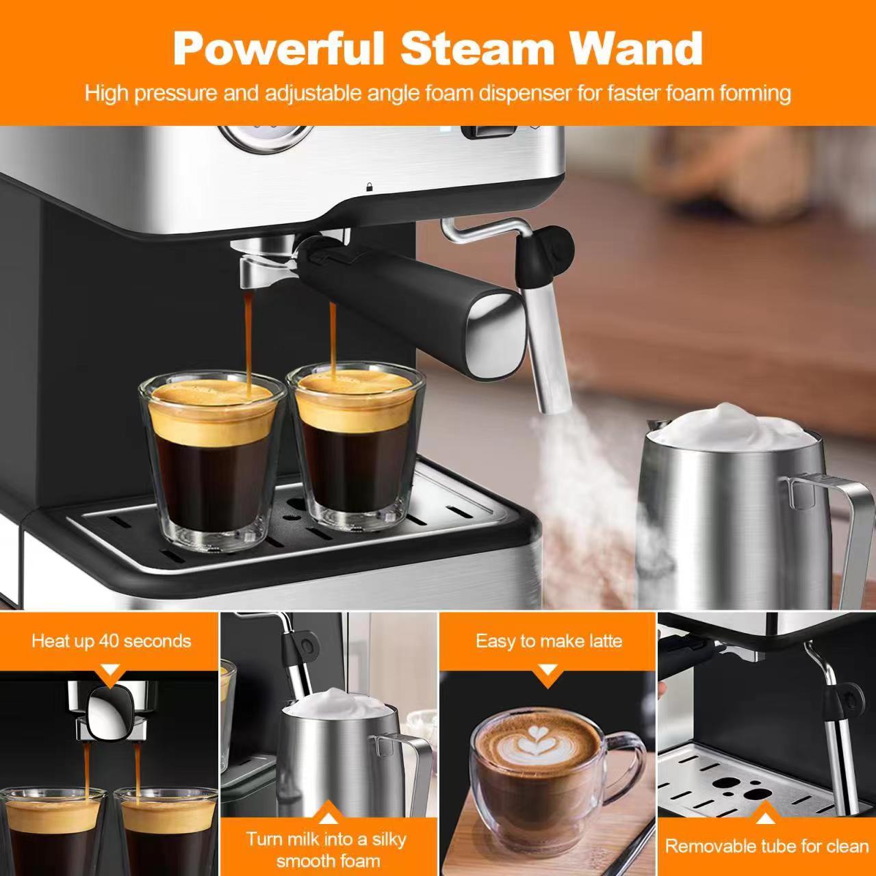 Geek Chef Espresso Machine, Espresso And Cappuccino Latte Maker 20 Bar Coffee Machine Compatible With ESE POD Capsules Filter&Milk Frother Steam Wand, 950W, 1.5L Water Tank, Ban On Amazon