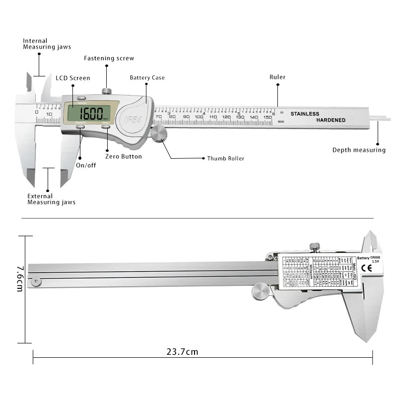 DITRON IP54 Digital Caliper 150mm 6inch Durable Stainless Steel Electronic Measuring Tool 6 Inch Caliper Tool
