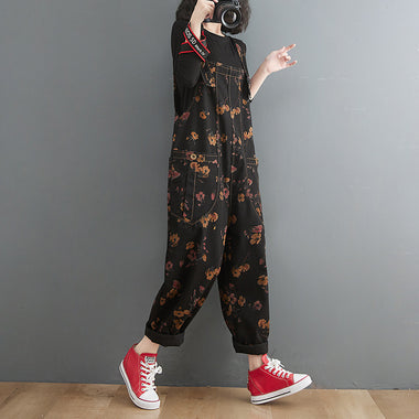 Summer Lean Print Jean Suspenders For Women