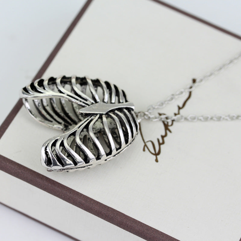 Punk Human Thoracic Skeleton Pendant Necklace Vintage Antique Gold Silver Ribs Necklaces For Men