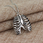 Punk Human Thoracic Skeleton Pendant Necklace Vintage Antique Gold Silver Ribs Necklaces For Men