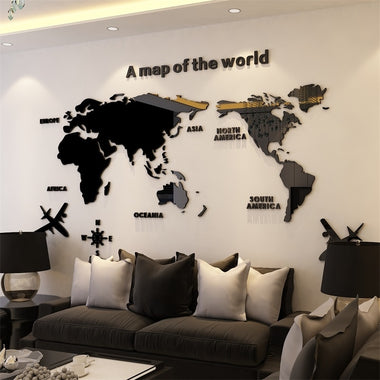 Solid Acrylic Wall Sticker World Map Decals For Living Room 3D Wall Decals Sofa Backgroud Mural Large Wallpaper For Home Decor