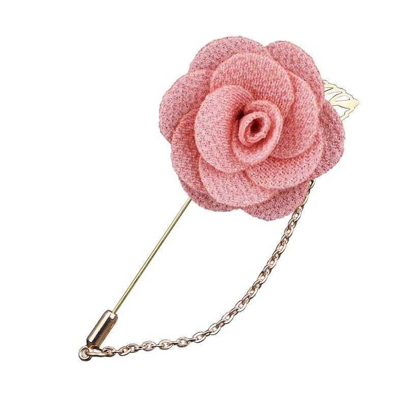 Korean Bridegroom Wedding Brooches Cloth Art Hand-made Rose Flower Brooch Lapel Pin Badge Tassel Chain Men&#39;s Suit Accessories